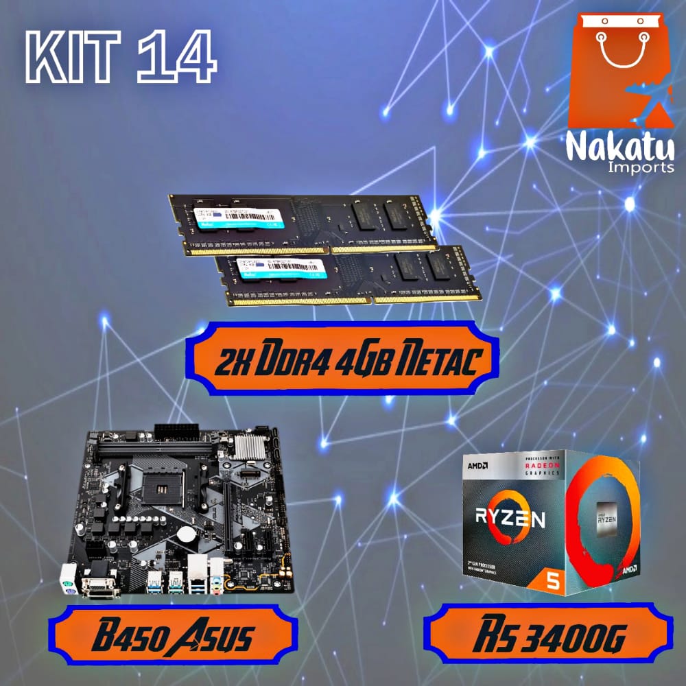 14 Kit Gamer Kit 14 AMD Ryzen R5 3400g + B450M-K + 2X ddr4 4 gb - Imagem 1