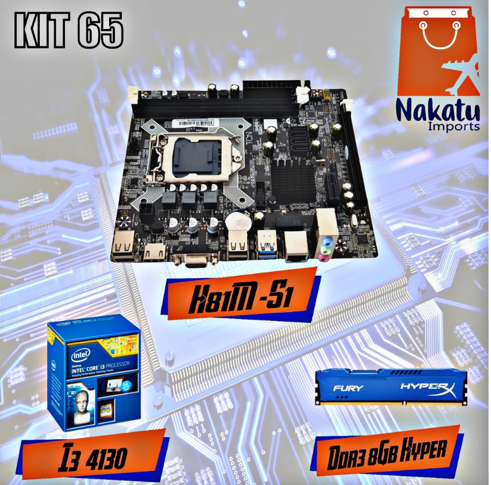 059b4949-297e-4f64-877a-99124c77c1ac Kit 65: H81M + Ddr3 8Gb hyper + I3 4130 - Imagem 1