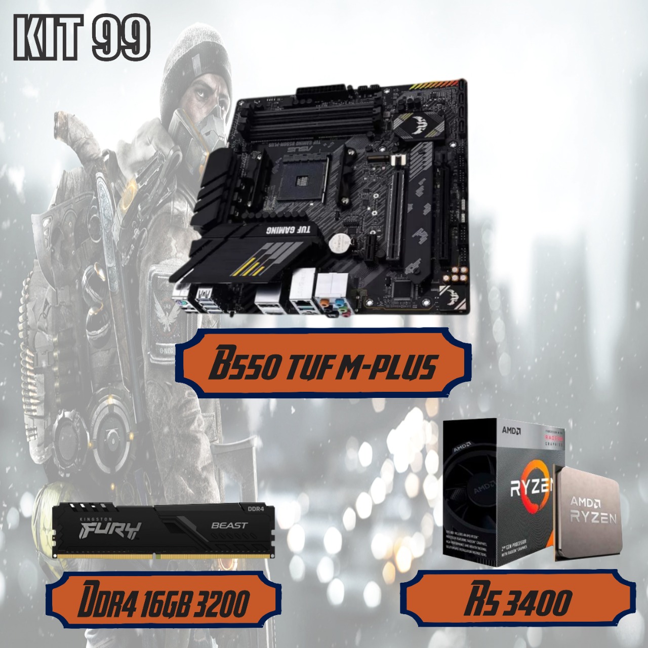 1 KIT 99: B550 M TUF - PLUS + R5 3400 + DDR4 16GB 3200MHZ - Imagem 1