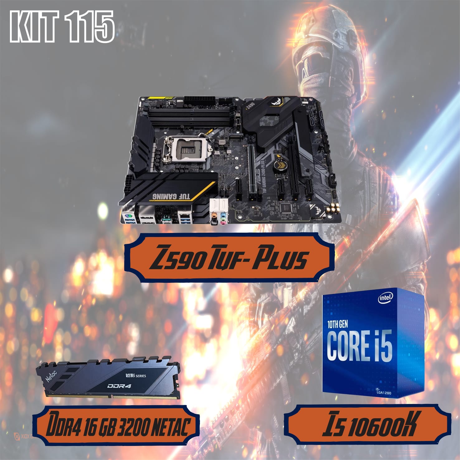 1 Kit 115: Z590 Tuf Plus + i5 10600 k + ddr4 16 gb netac 3200 - Imagem 1
