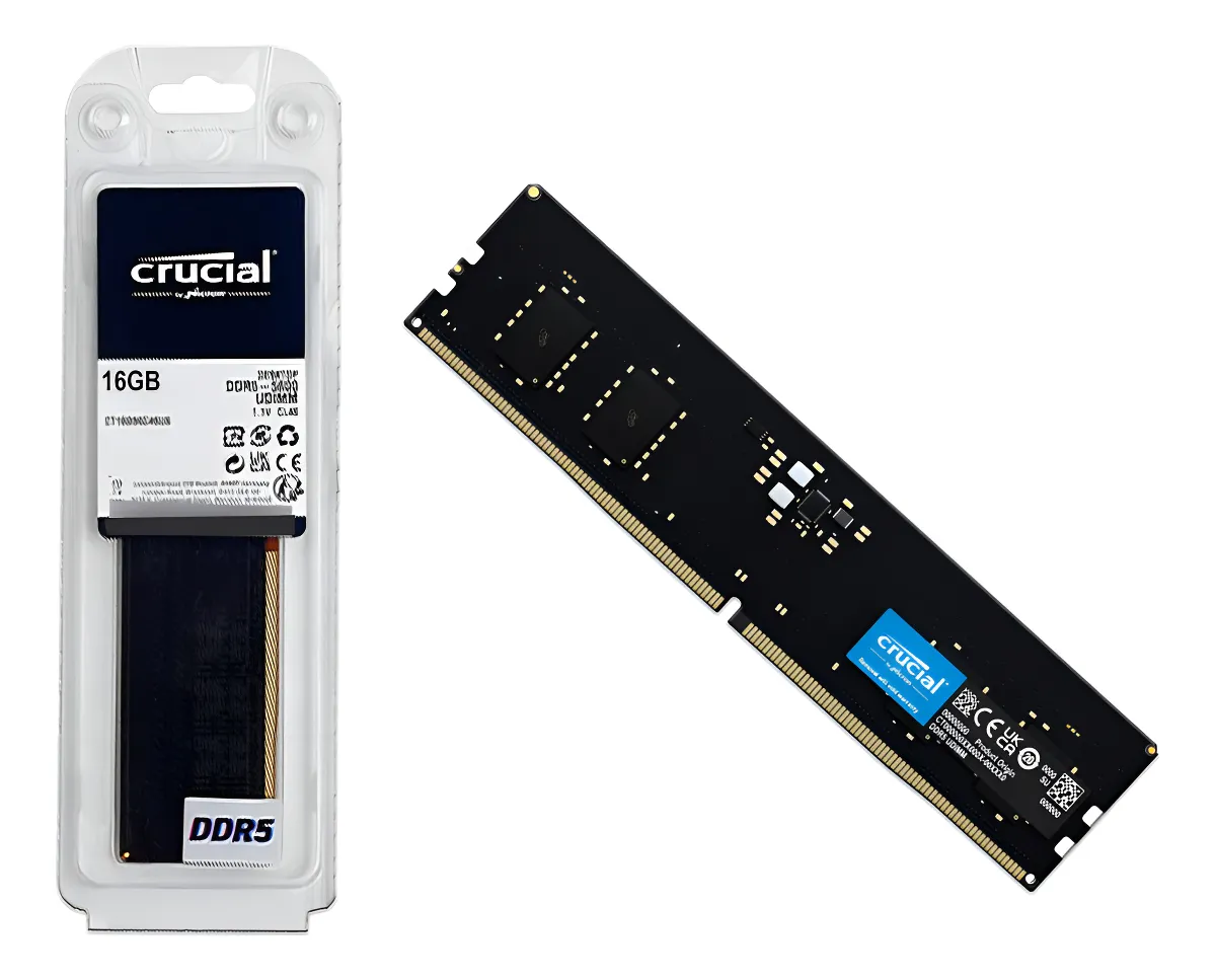 1 Memória Ram Para Pc Ddr5 16gb 5600mhz Cl46 Crucial Basics Ct16g56c46u5 Desktop Udimm Preto - Imagem 1