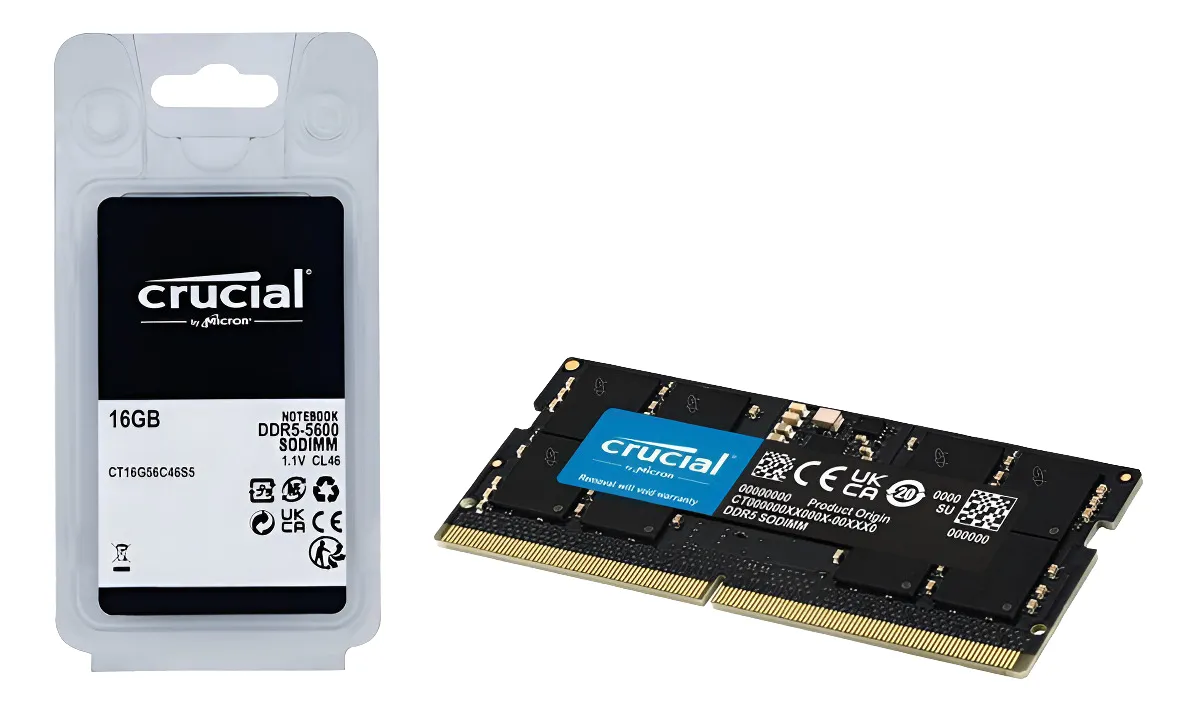 1 Memoria Ram Para Notebook Ddr5 16gb 5600mhz Cl46 Crucial Ct16g56c46s5 Sodimm Preto - Imagem 1